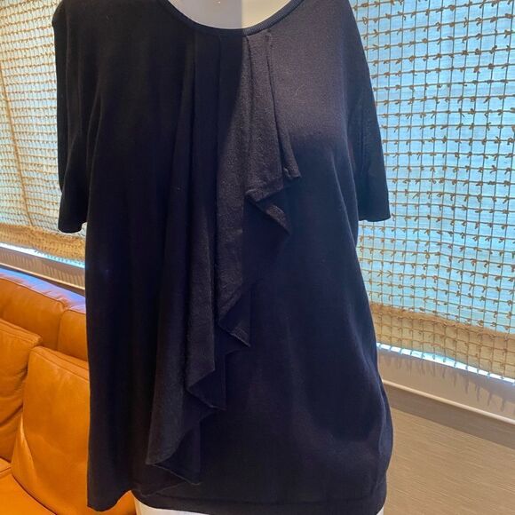 Tory Burch short sleeve ruffle detail sweater in Navy - Picture 1 of 4
